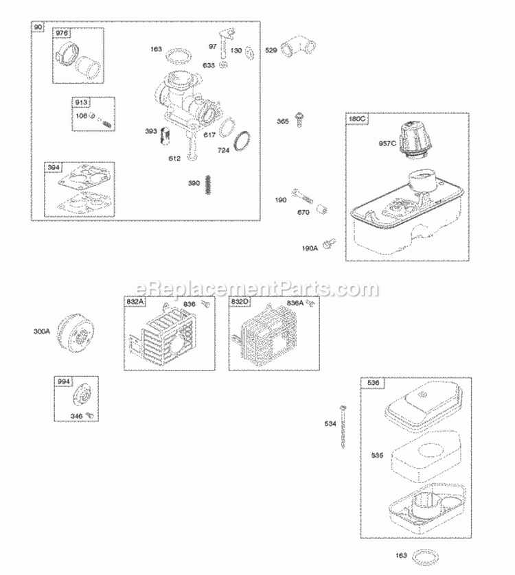 Air Cleaner Carburetor Controls Fuel Supply Governor Spring Diagram and Parts List for 10L602-0113-F1  Briggs and Stratton Engine